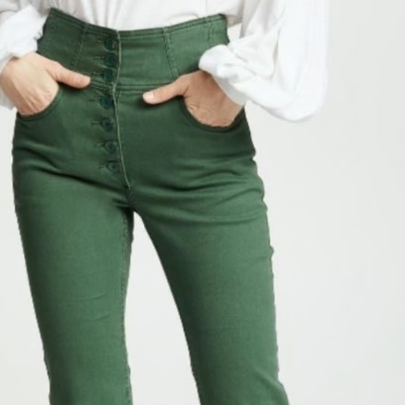 Ulla Johnson Green Ellis Exposed Button Up High Waist Jeans Size 2